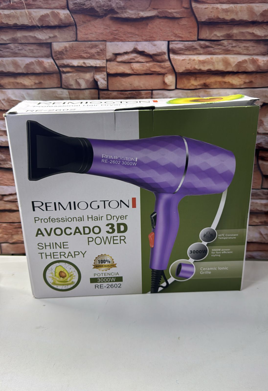 SECADORA RE-2602 3000W REIMIOGTON AVOCADO 3D AGUACATE